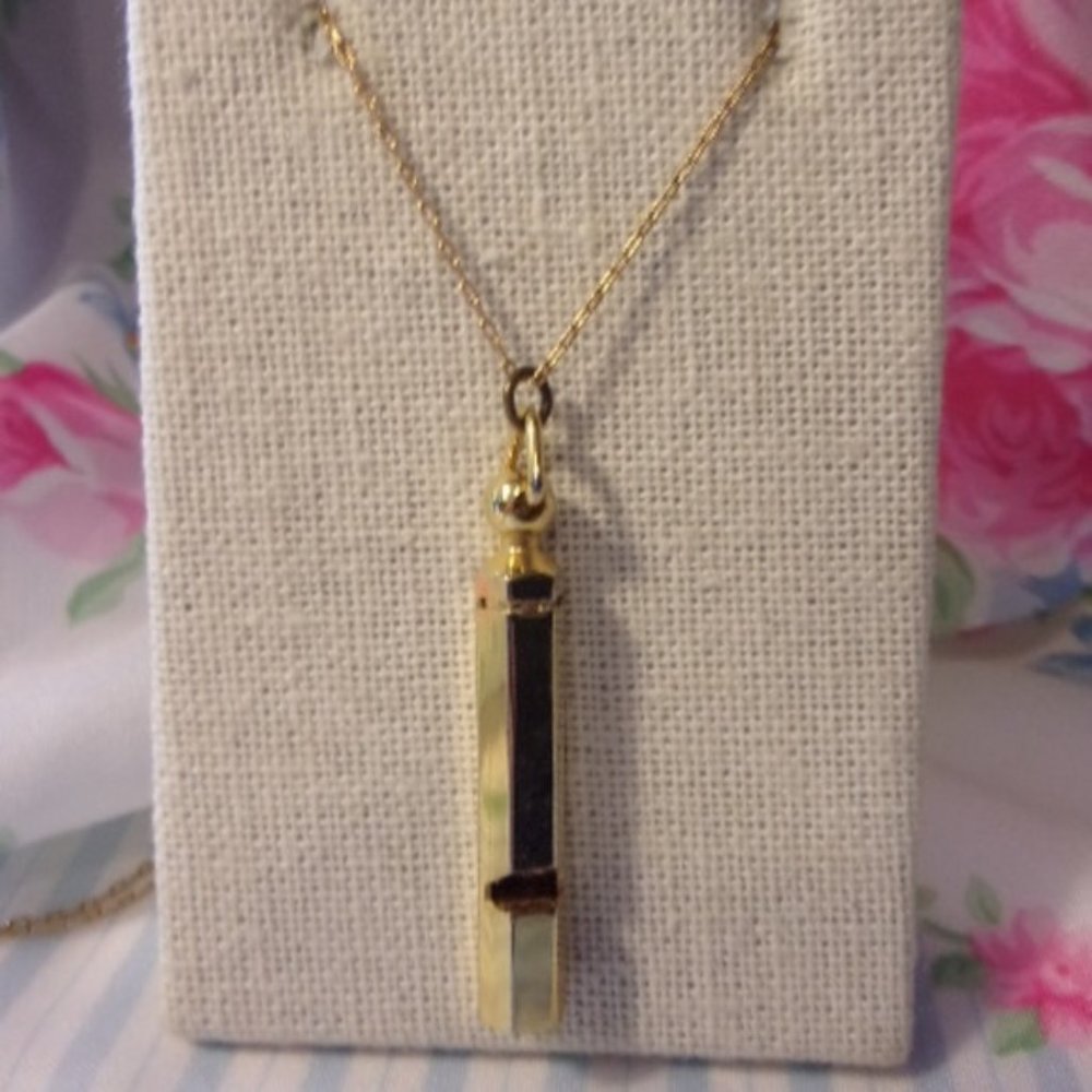 "Vtg Gold Tone Long Whistle Pendant Necklace 19"" L "